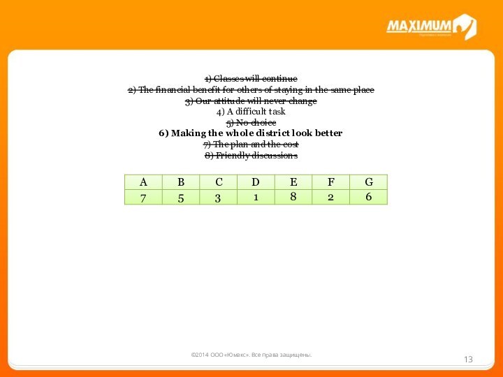 ©2014 ООО «Юмакс». Все права защищены.1) Classes will continue2) The financial benefit