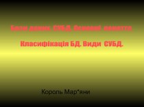 Бази даних. СУБД. Основні поняття. Класифікація БД. Види СУБД