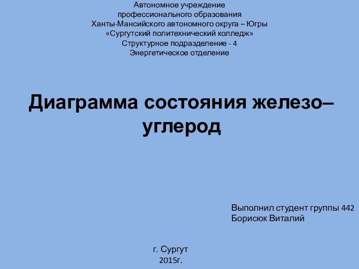 Автономное учреждение профессионального образования Ханты-Мансийского автономного округа – Югры «Сургутский политехнический колледж»