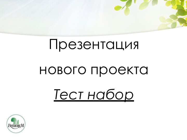 Презентация нового проектаТест набор