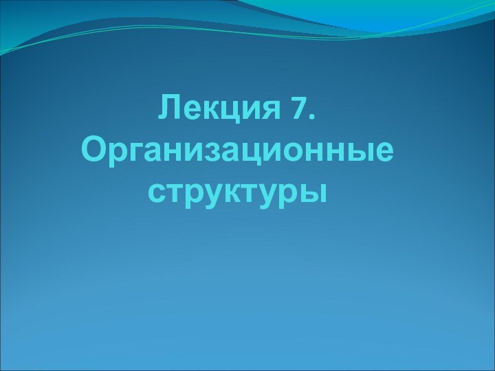 Лекция 7. Организационные структуры