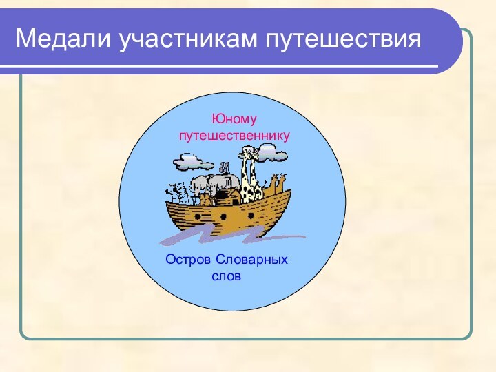 Медали участникам путешествияЮному путешественникуОстров Словарных слов