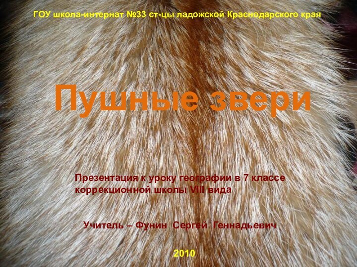 ГОУ школа-интернат №33 ст-цы ладожской Краснодарского краяПушные звериПрезентация к уроку географии в