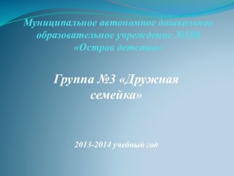 Муниципальное автономное дошкольное образовательное учреждение №586 Остров детства. Группа №3 Дружная семейка