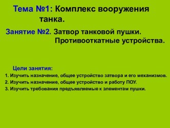 Комплекс вооружения танка. Затвор танковой пушки. Противооткатные устройства. (Тема 1.2)