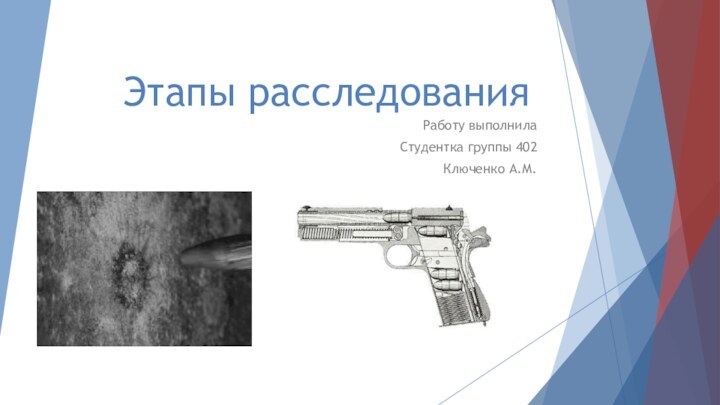 Этапы расследованияРаботу выполнилаСтудентка группы 402Ключенко А.М.