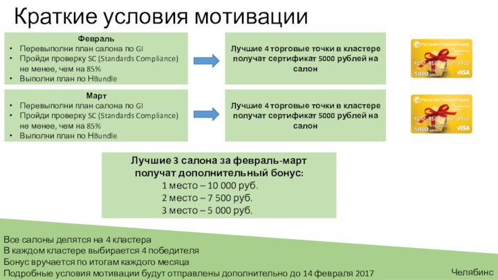 Все салоны делятся на 4 кластераВ каждом кластере выбирается 4 победителяБонус вручается