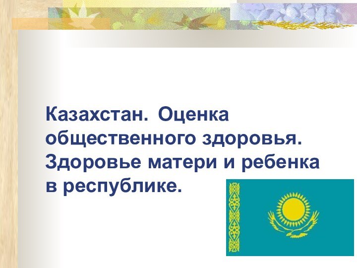 Казахстан. Оценка общественного здоровья. Здоровье матери и ребенка