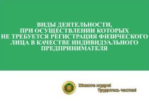 Виды деятельности, при которых не требуется регистрация физического лица в качестве индивидуального предпринимателя