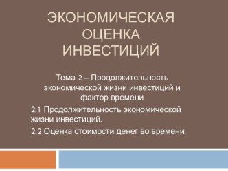 Продолжительность экономической жизни инвестиций и фактор времени