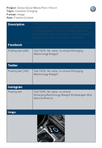 Project: Global Social Media Plan // March Topic: Inductive Charging Format: image Date: Flexible Content