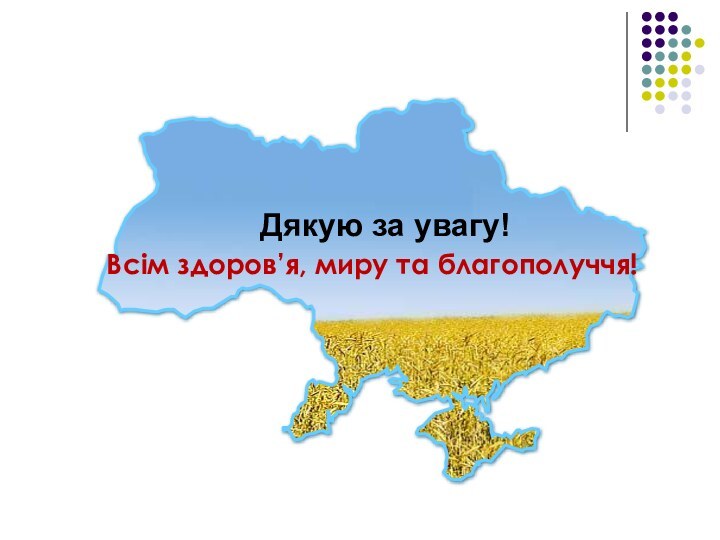 Дякую за увагу!  Всім здоров’я, миру та благополуччя!