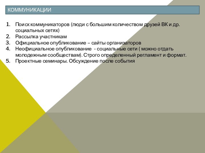 КОММУНИКАЦИИПоиск коммуникаторов (люди с большим количеством друзей ВК и др. социальных сетях)Рассылка