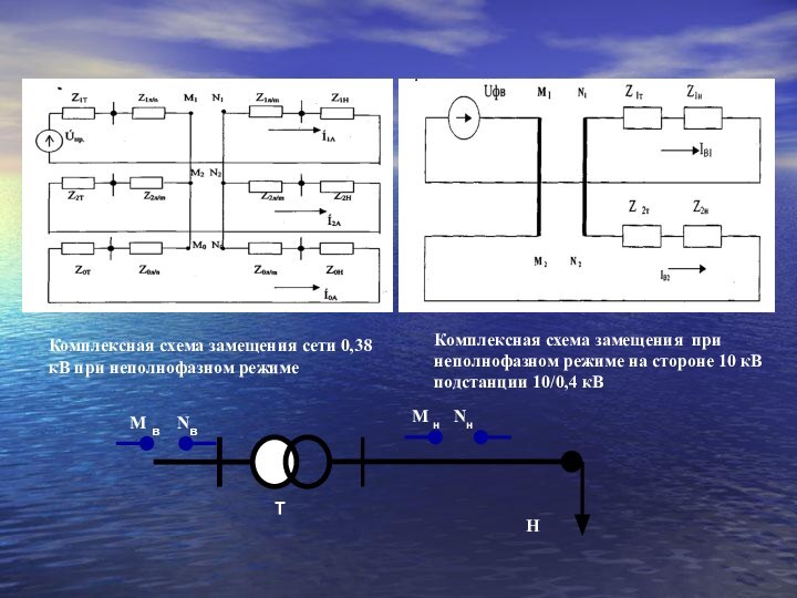 Комплексная схема замещения сети 0,38 кВ при неполнофазном режимеКомплексная схема замещения при