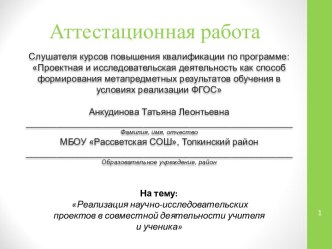 Аттестационная работа. Реализация научно-исследовательских проектов в совместной деятельности учителя и ученика