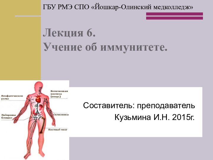 ГБУ РМЭ СПО «Йошкар-Олинский медколледж»  Лекция 6.  Учение об иммунитете.