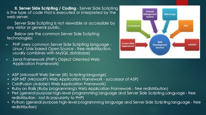 .	II. Server Side Scripting / Coding - Server Side Scripting is the type
