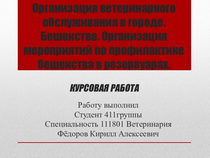 Организация ветеринарного обслуживания в городе. Бешенство. Организация мероприятий по профилактике бешенства в