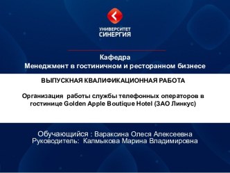 Организация работы службы телефонных операторов в гостинице Golden Apple Boutique Hotel. ЗАО Линкус