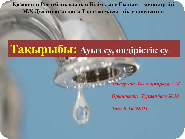 Қазақстан Республикасының Білім және Ғылым  министрлігі М.Х Дулати атындағы Тараз мемлекеттік