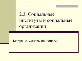 Социальные институты и социальные организации