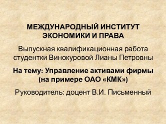 Управление активами фирмы ОАО КМК