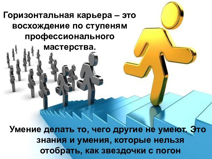 Горизонтальная карьера – это восхождение по ступеням профессионального мастерства. Умение делать то,