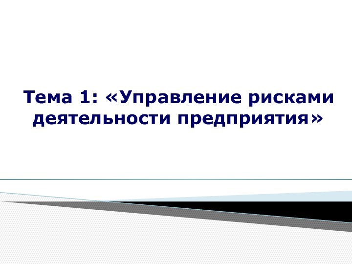 Тема 1: «Управление рисками деятельности предприятия»