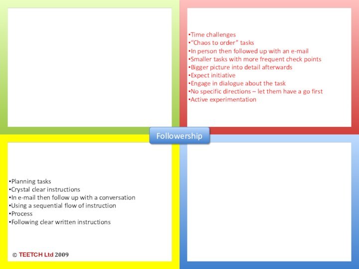 Time challenges“Chaos to order” tasksIn person then followed up with an e-mailSmaller