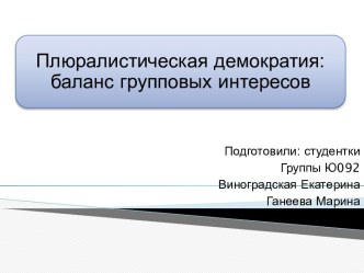 Плюралистическая демократия. Баланс групповых интересов