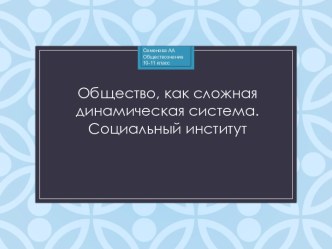 Общество как сложная динамическая система. Социальный институт