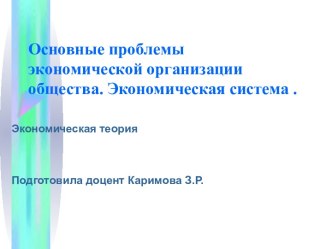 Основные проблемы экономической организации общества. Экономическая система