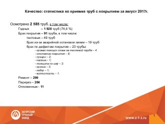 Работа цеха покрытий в августе 2017 года