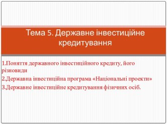 Державне інвестиційне кредитування. (Тема 5)