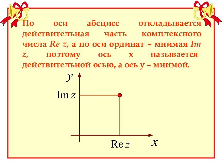 По оси абсцисс откладывается действительная часть комплексного числа Re z, а по