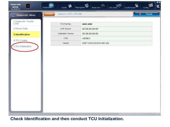 Check Identification and then conduct TCU Initialization.