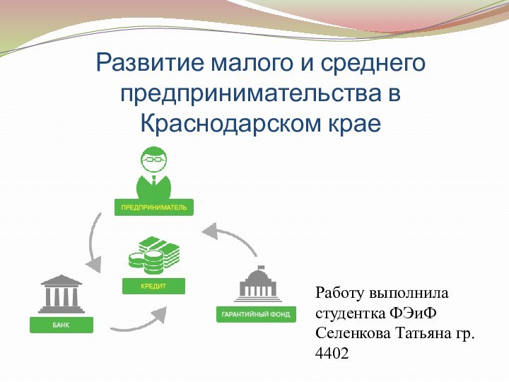 Развитие малого и среднего предпринимательства в Краснодарском краеРаботу выполнила студентка ФЭиФ Селенкова Татьяна гр. 4402