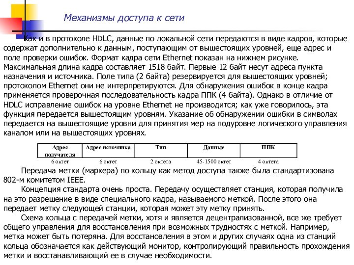 Как и в протоколе HDLC, данные по локальной сети передаются в