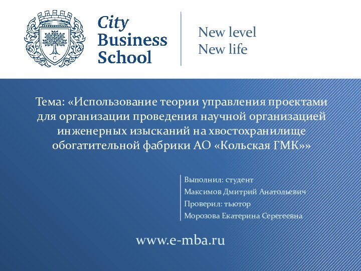 Тема: «Использование теории управления проектами для организации проведения научной организацией инженерных изысканий