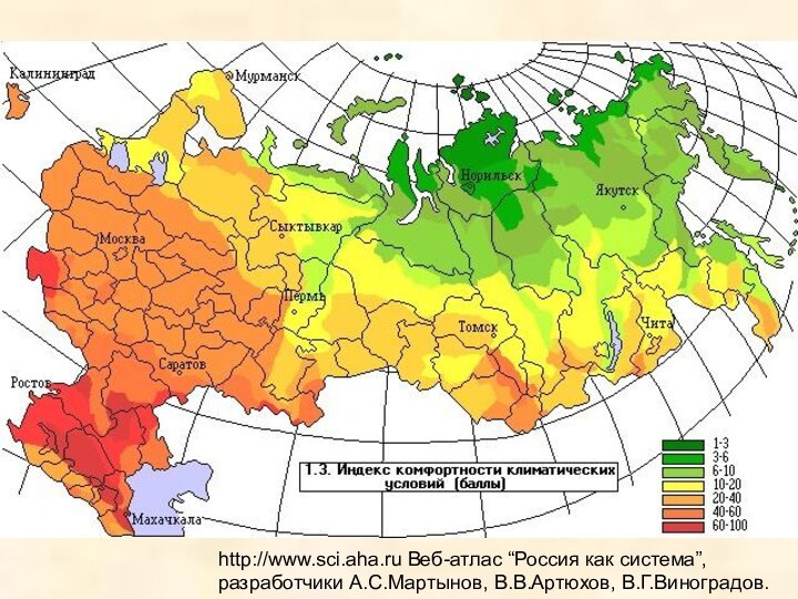 http://www.sci.aha.ru Веб-атлас “Россия как система”,  разработчики А.С.Мартынов, В.В.Артюхов, В.Г.Виноградов.