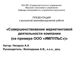 Совершенствование маркетинговой деятельности компании (на примере ООО Импульс)