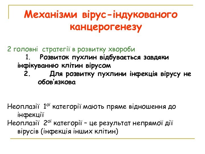 Meханізми вірус-індукованого канцерогенезу2 головні стратегії в розвитку хвороби