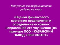 Оценка финансового состояния предприятия ООО казанский завод Европласт