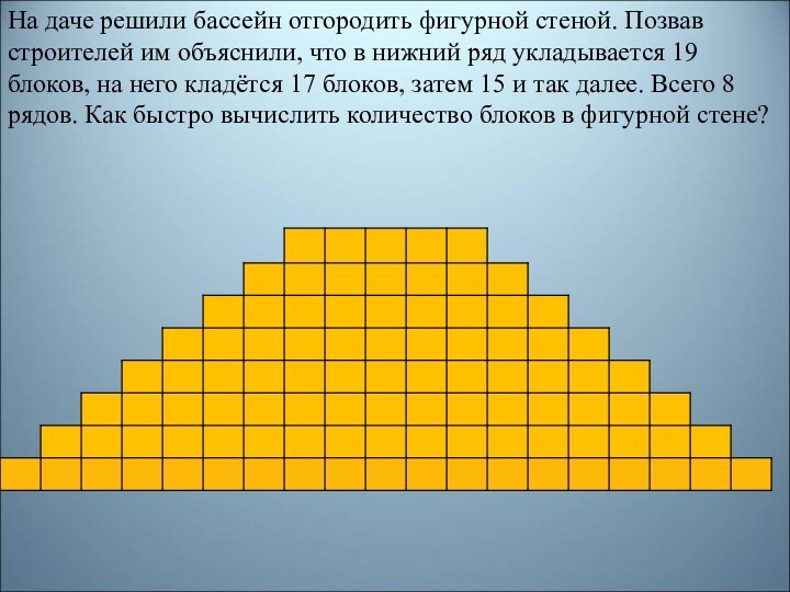 На даче решили бассейн отгородить фигурной стеной. Позвав строителей им объяснили, что