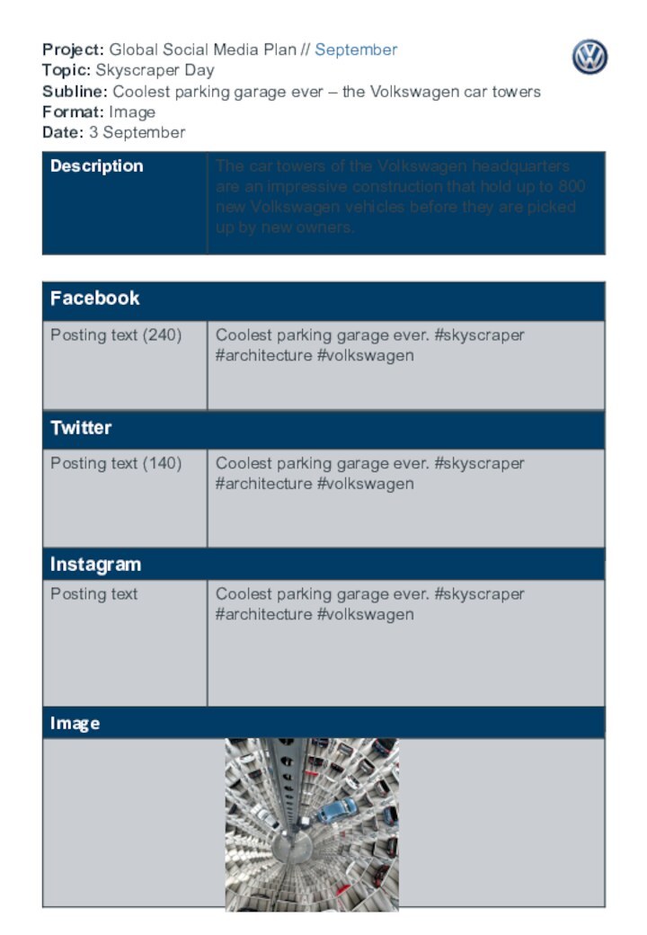 Project: Global Social Media Plan // September  Topic: Skyscraper Day Subline: