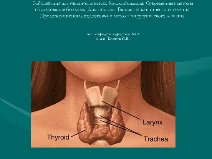 Заболевания житовидной железы. Классификация. Современные методы обследование больных. Диагностика.