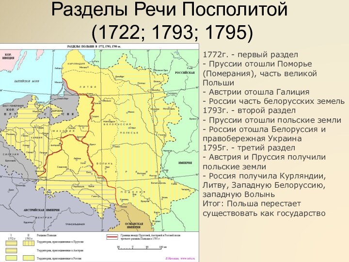 Разделы Речи Посполитой  (1722; 1793; 1795)1772г. - первый раздел- Пруссии отошли