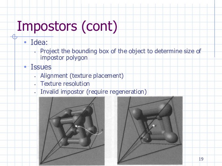 Impostors (cont)Idea:Project the bounding box of the object to determine size of