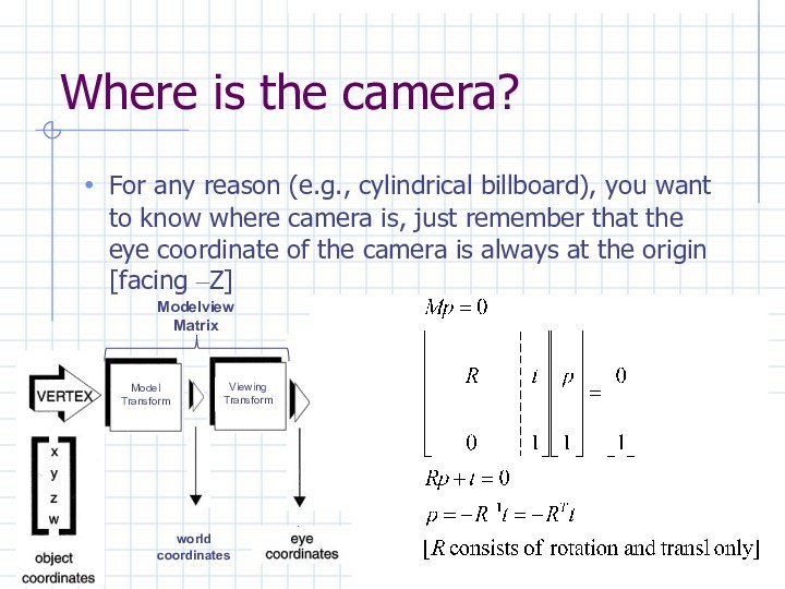 Where is the camera?For any reason (e.g., cylindrical billboard), you want