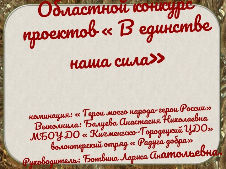 Областной конкурс проектов « В единстве наша сила»  номинация: « Герои